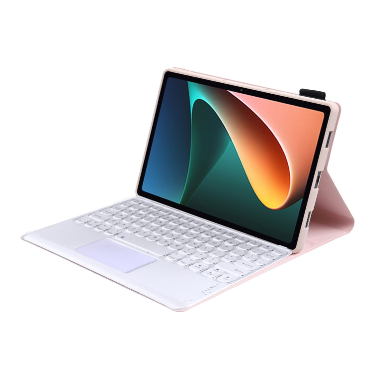 Y0N5-A TPU Tablet Case Lambskin Texture Round Keycap Bluetooth Keyboard Leather Tablet Case with Holder & Touchpad For Xiaomi Pad 5 / 5 Pro