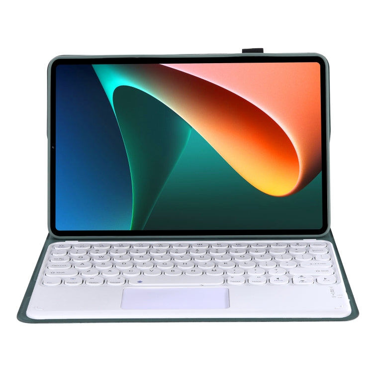 Y0N5-A TPU Tablet Case Lambskin Texture Round Keycap Bluetooth Keyboard Leather Tablet Case with Holder & Touchpad For Xiaomi Pad 5 / 5 Pro
