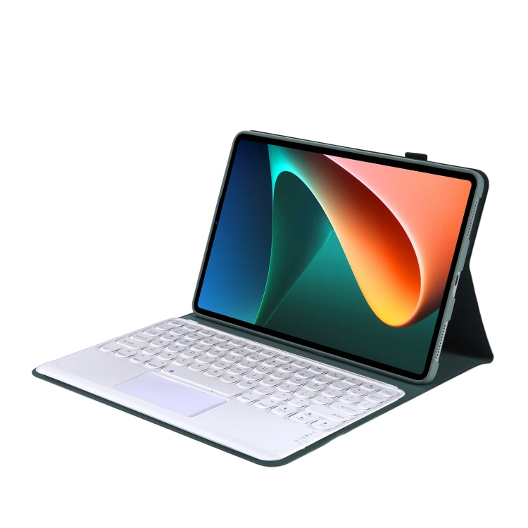 Y0N5-A TPU Tablet Case Lambskin Texture Round Keycap Bluetooth Keyboard Leather Tablet Case with Holder & Touchpad For Xiaomi Pad 5 / 5 Pro