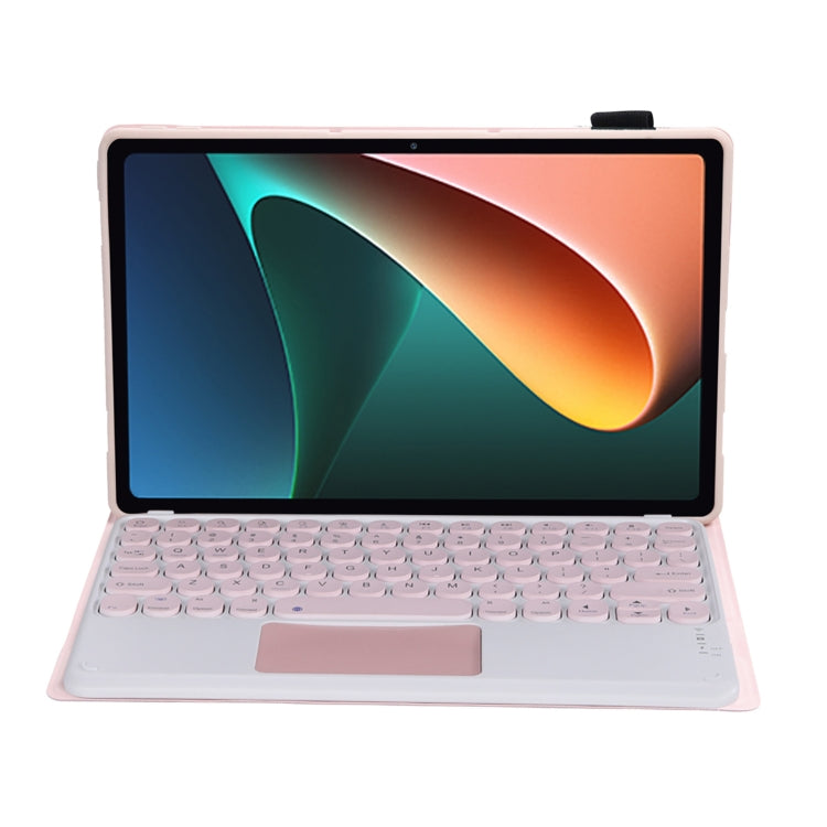 Y0N5-A TPU Tablet Case Lambskin Texture Round Keycap Bluetooth Keyboard Leather Tablet Case with Holder & Touchpad For Xiaomi Pad 5 / 5 Pro
