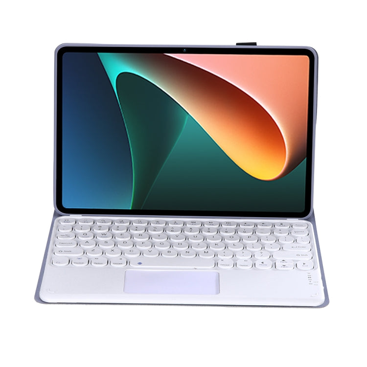 Y0N5-A TPU Tablet Case Lambskin Texture Round Keycap Bluetooth Keyboard Leather Tablet Case with Holder & Touchpad For Xiaomi Pad 5 / 5 Pro