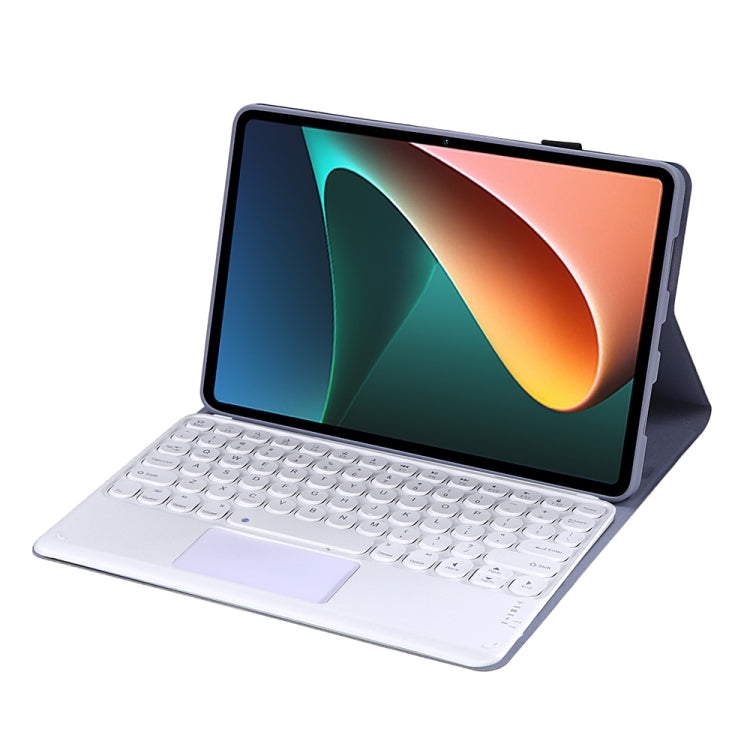 Y0N5-A TPU Tablet Case Lambskin Texture Round Keycap Bluetooth Keyboard Leather Tablet Case with Holder & Touchpad For Xiaomi Pad 5 / 5 Pro