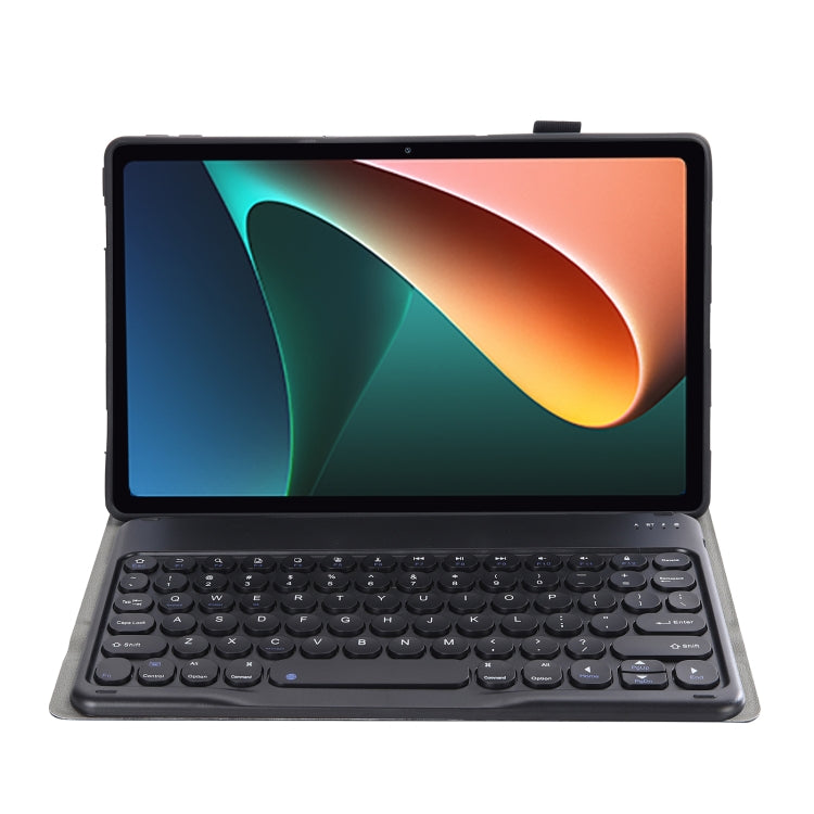 Y0N5 TPU Tablet Case Lambskin Texture Round Keycap Bluetooth Keyboard Leather Tablet Case with Holder For Xiaomi Pad 5 / 5 Pro