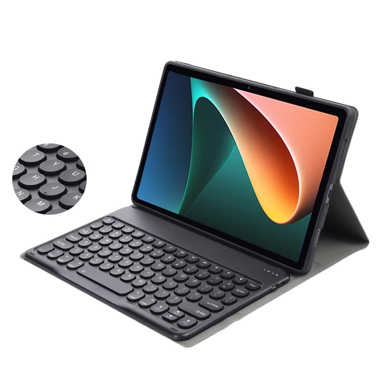 Y0N5 TPU Tablet Case Lambskin Texture Round Keycap Bluetooth Keyboard Leather Tablet Case with Holder For Xiaomi Pad 5 / 5 Pro