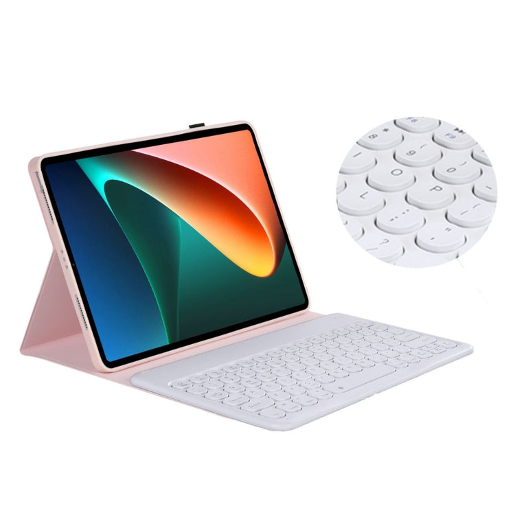 Y0N5 TPU Tablet Case Lambskin Texture Round Keycap Bluetooth Keyboard Leather Tablet Case with Holder For Xiaomi Pad 5 / 5 Pro