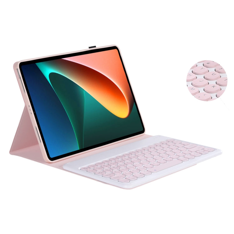 Y0N5 TPU Tablet Case Lambskin Texture Round Keycap Bluetooth Keyboard Leather Tablet Case with Holder For Xiaomi Pad 5 / 5 Pro