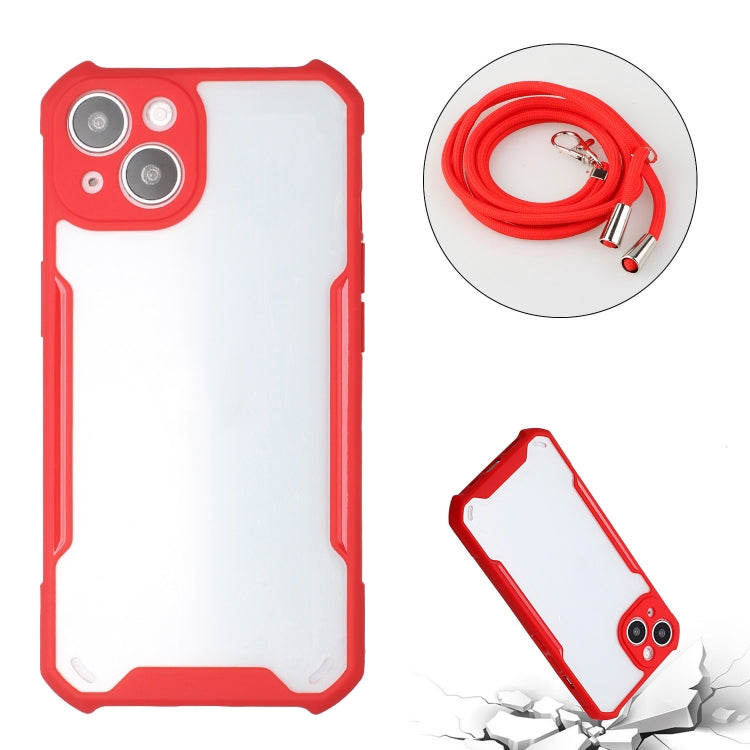 For iPhone 13 Acrylic + Color TPU Shockproof Case with Neck Lanyard
