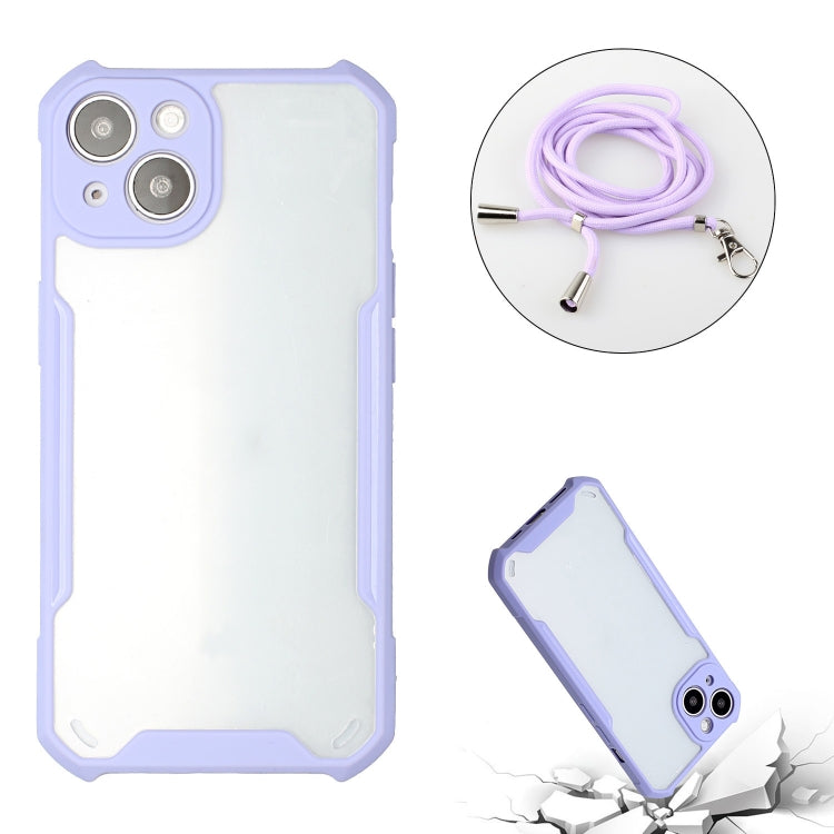 For iPhone 13 Acrylic + Color TPU Shockproof Case with Neck Lanyard