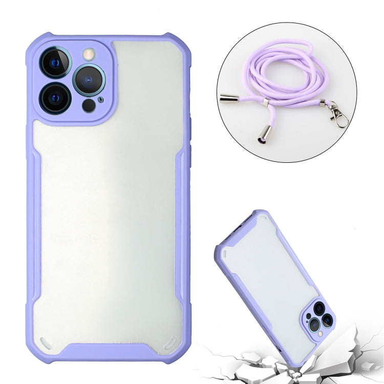 For iPhone 13 Pro Acrylic + Color TPU Shockproof Case with Neck Lanyard
