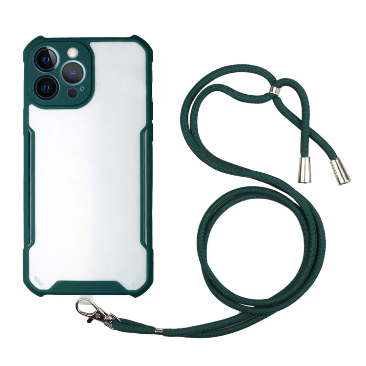 For iPhone 13 Pro Acrylic + Color TPU Shockproof Case with Neck Lanyard