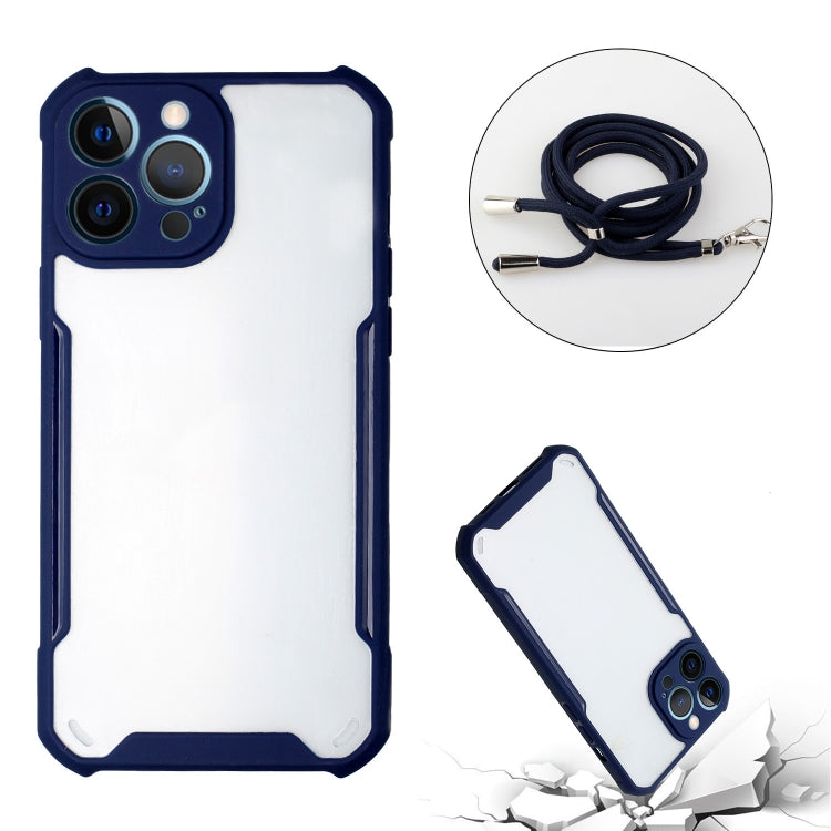 For iPhone 13 Pro Acrylic + Color TPU Shockproof Case with Neck Lanyard