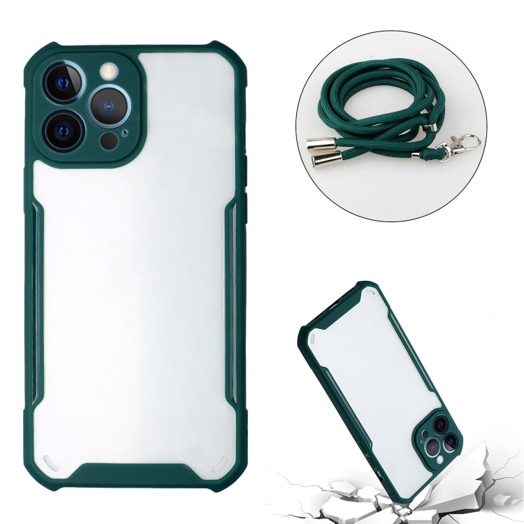 For iPhone 13 Pro Max Acrylic + Color TPU Shockproof Case with Neck Lanyard
