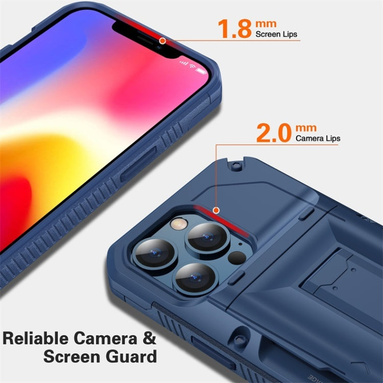 For iPhone 13 TPU + PC Shockproof Protective Case with Holder & Card Slot