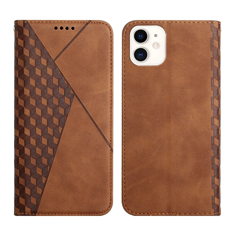 For iPhone 12 mini Diamond Pattern Splicing Skin Feel Magnetic Horizontal Flip Leather Case with Card Slots & Holder & Wallet