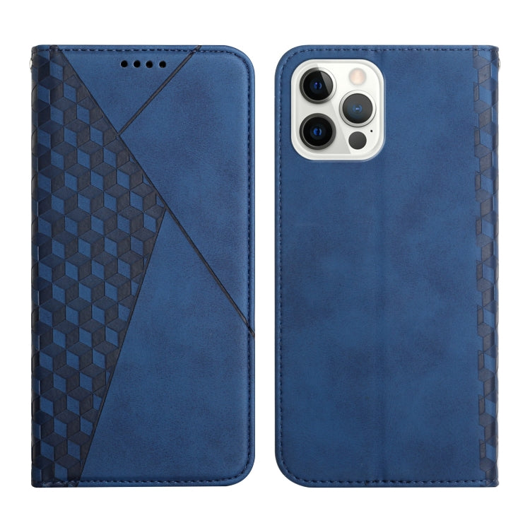 For iPhone 12 / 12 Pro Diamond Pattern Splicing Skin Feel Magnetic Horizontal Flip Leather Case with Card Slots & Holder & Wallet
