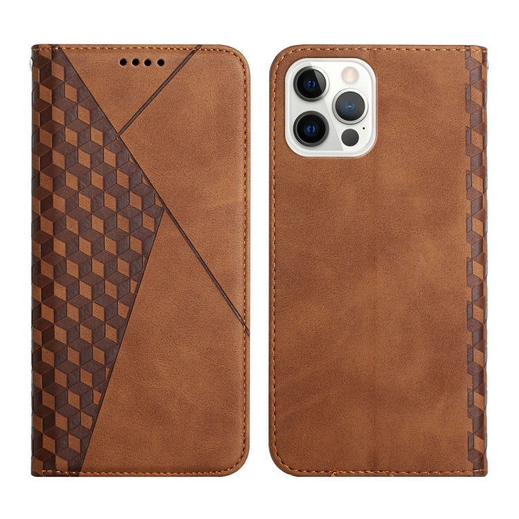 For iPhone 12 Pro Max Diamond Pattern Splicing Skin Feel Magnetic Horizontal Flip Leather Case with Card Slots & Holder & Wallet