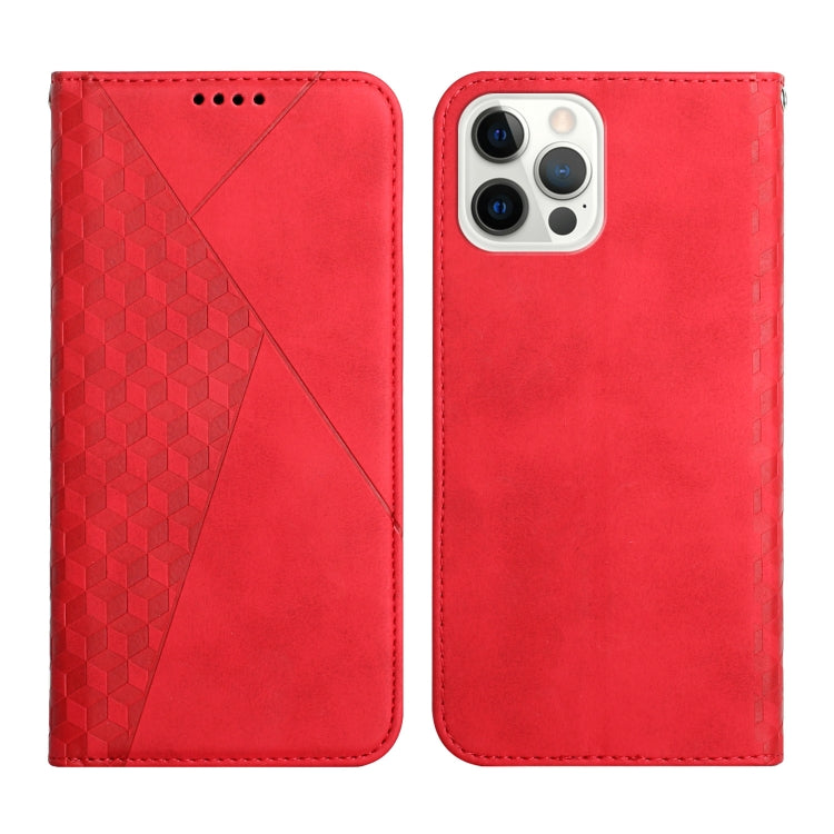 For iPhone 12 Pro Max Diamond Pattern Splicing Skin Feel Magnetic Horizontal Flip Leather Case with Card Slots & Holder & Wallet