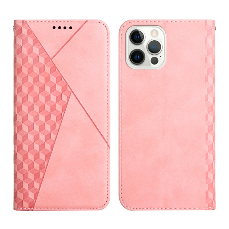 For iPhone 12 Pro Max Diamond Pattern Splicing Skin Feel Magnetic Horizontal Flip Leather Case with Card Slots & Holder & Wallet