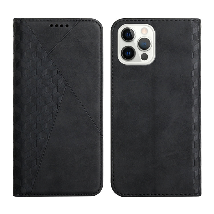 For iPhone 12 Pro Max Diamond Pattern Splicing Skin Feel Magnetic Horizontal Flip Leather Case with Card Slots & Holder & Wallet