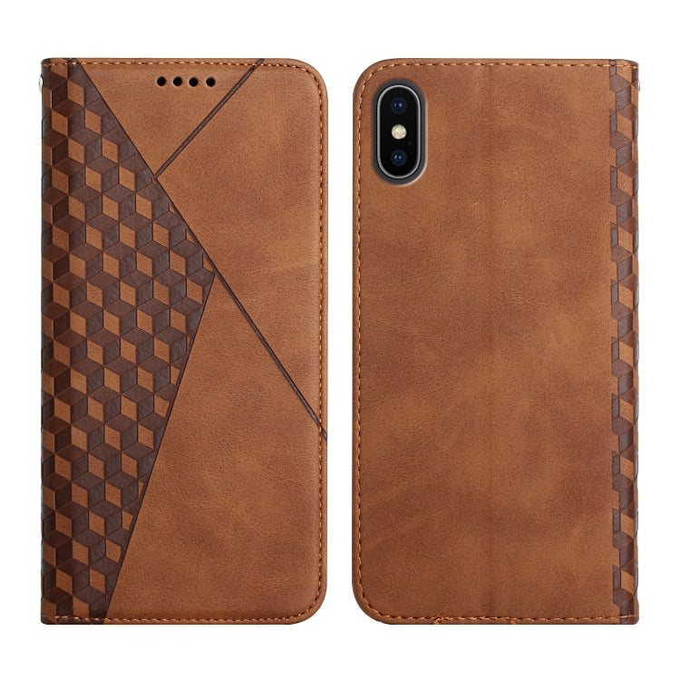 For iPhone X / XS Diamond Pattern Splicing Skin Feel Magnetic Horizontal Flip Leather Case with Card Slots & Holder & Wallet