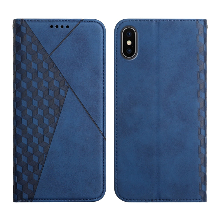 For iPhone X / XS Diamond Pattern Splicing Skin Feel Magnetic Horizontal Flip Leather Case with Card Slots & Holder & Wallet