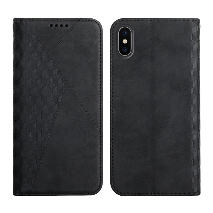 For iPhone X / XS Diamond Pattern Splicing Skin Feel Magnetic Horizontal Flip Leather Case with Card Slots & Holder & Wallet