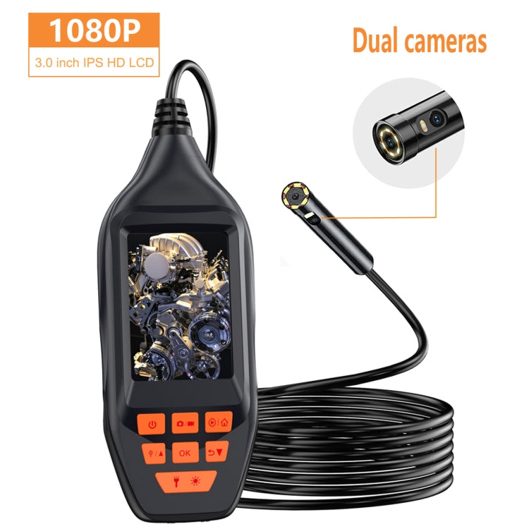 M30 1080P 5.5mm Dual Lens HD Industrial Digital Endoscope with 3.0 inch TFT Screen, Cable Length: 1m Hard Cable(Black)