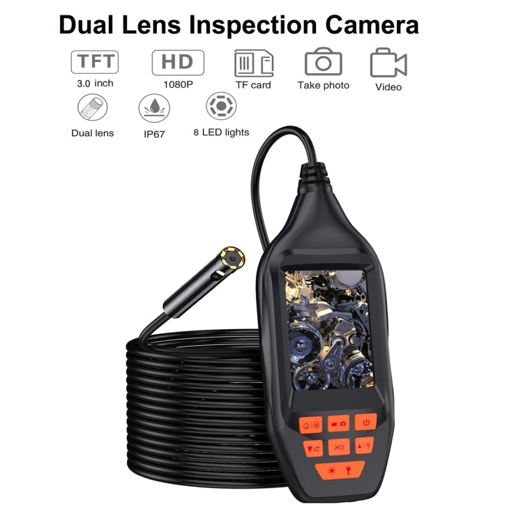 M30 1080P 5.5mm Dual Lens HD Industrial Digital Endoscope with 3.0 inch TFT Screen, Cable Length: 1m Hard Cable(Black)