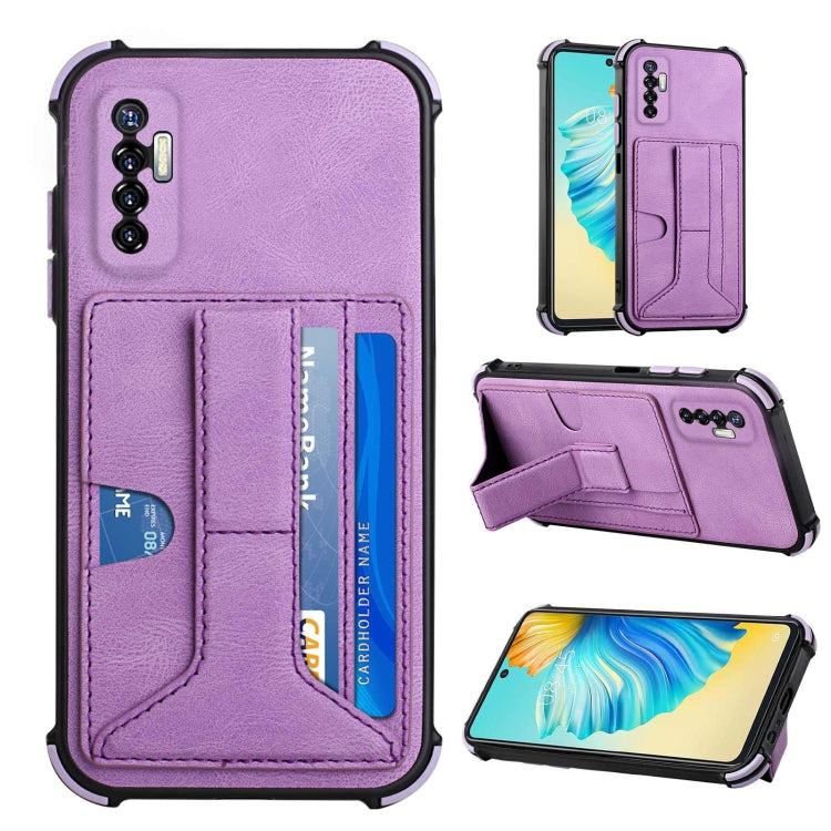 For Tecno Camon 17P Dream PU + TPU Four-corner Shockproof Back Cover Case with Card Slots & Holder