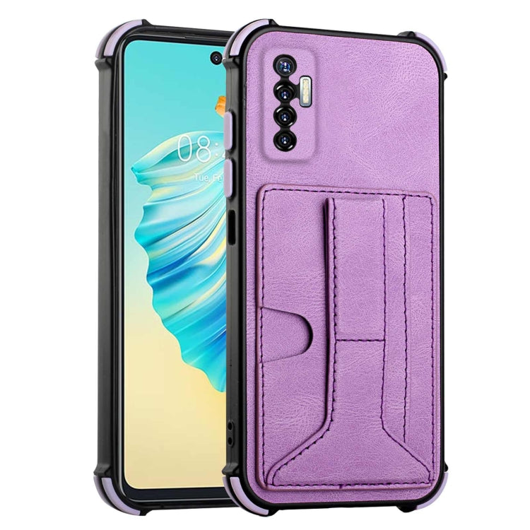 For Tecno Camon 17P Dream PU + TPU Four-corner Shockproof Back Cover Case with Card Slots & Holder
