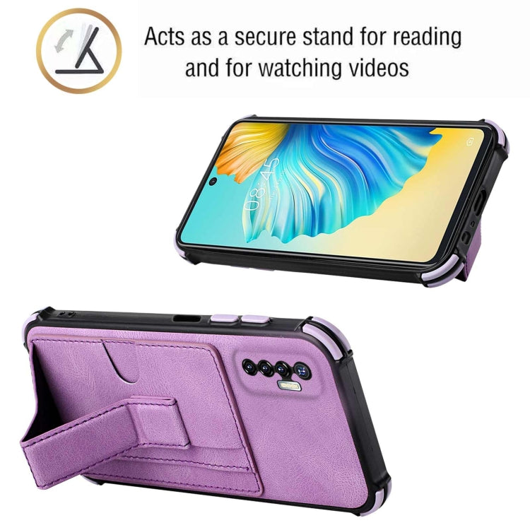 For Tecno Camon 17P Dream PU + TPU Four-corner Shockproof Back Cover Case with Card Slots & Holder