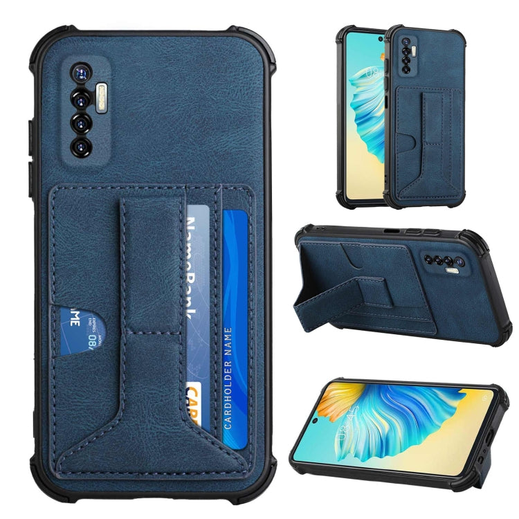 For Tecno Camon 17P Dream PU + TPU Four-corner Shockproof Back Cover Case with Card Slots & Holder