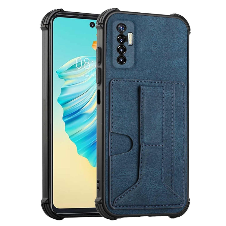 For Tecno Camon 17P Dream PU + TPU Four-corner Shockproof Back Cover Case with Card Slots & Holder