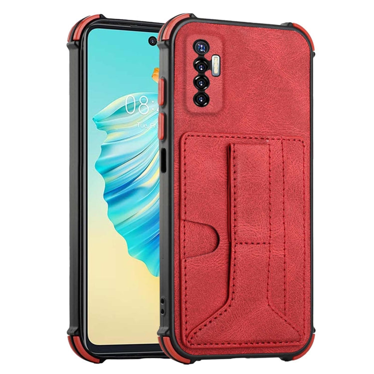 For Tecno Camon 17P Dream PU + TPU Four-corner Shockproof Back Cover Case with Card Slots & Holder