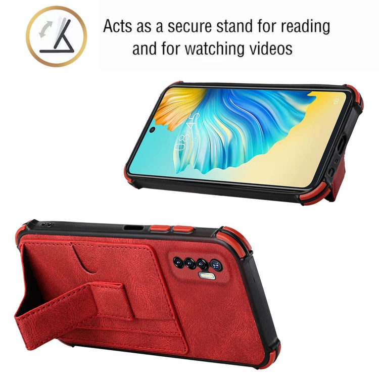 For Tecno Camon 17P Dream PU + TPU Four-corner Shockproof Back Cover Case with Card Slots & Holder