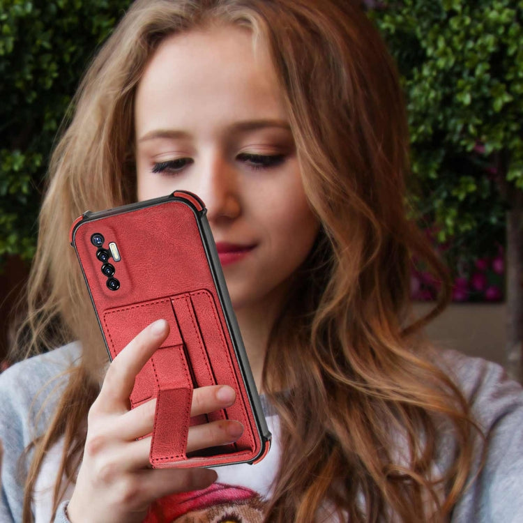 For Tecno Camon 17P Dream PU + TPU Four-corner Shockproof Back Cover Case with Card Slots & Holder