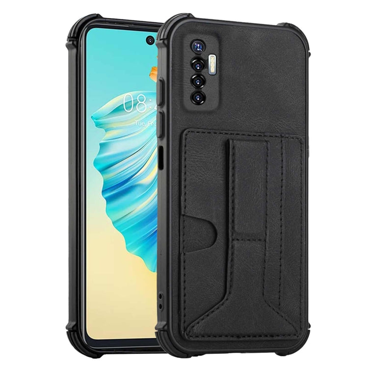 For Tecno Camon 17P Dream PU + TPU Four-corner Shockproof Back Cover Case with Card Slots & Holder