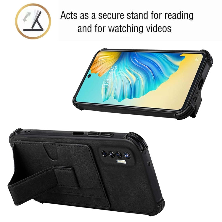 For Tecno Camon 17P Dream PU + TPU Four-corner Shockproof Back Cover Case with Card Slots & Holder