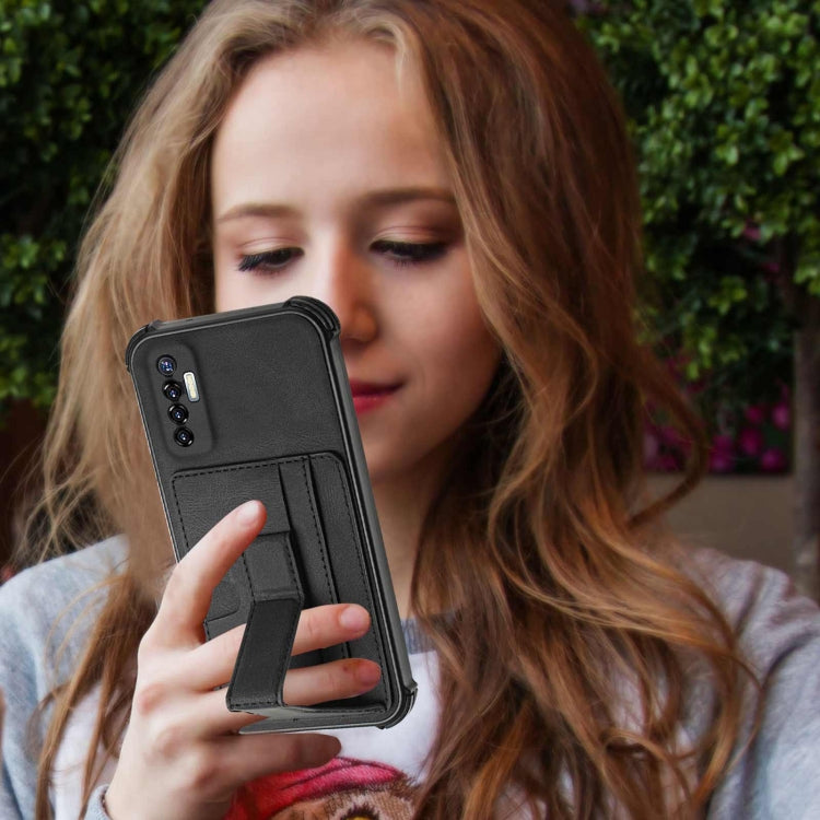 For Tecno Camon 17P Dream PU + TPU Four-corner Shockproof Back Cover Case with Card Slots & Holder