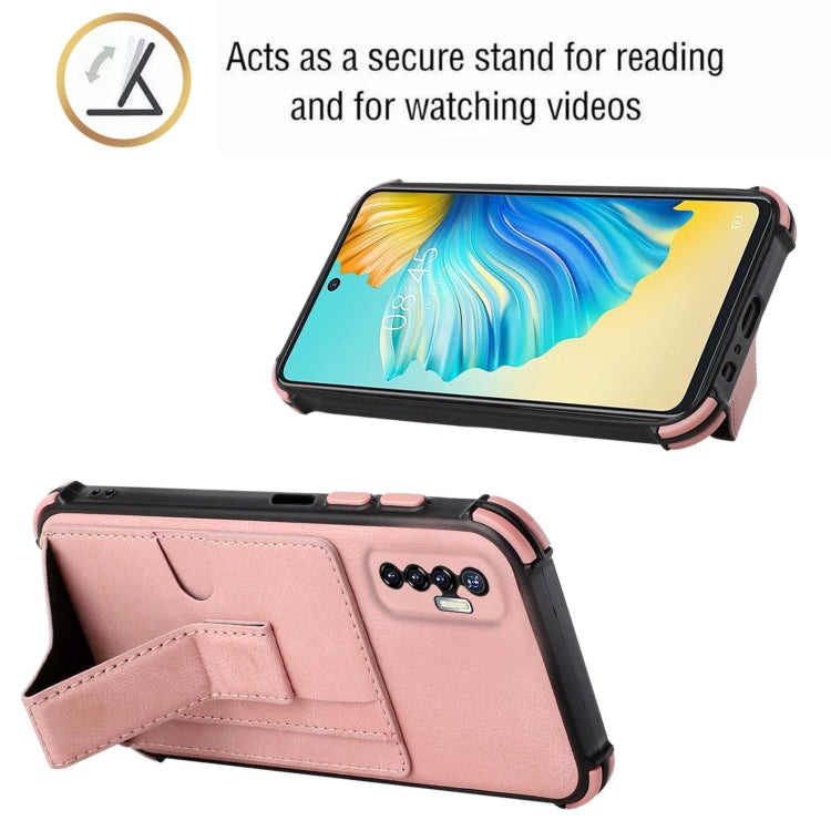 For Tecno Camon 17P Dream PU + TPU Four-corner Shockproof Back Cover Case with Card Slots & Holder