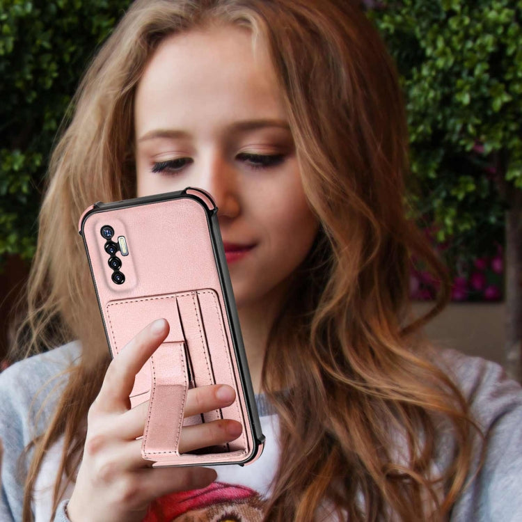 For Tecno Camon 17P Dream PU + TPU Four-corner Shockproof Back Cover Case with Card Slots & Holder