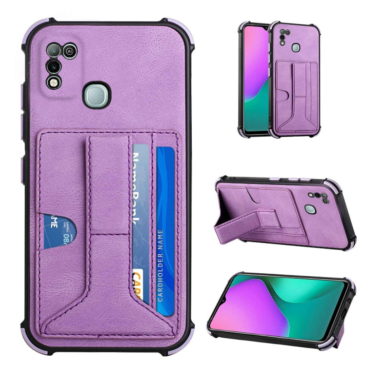 For Infinix Hot 10 Play /  Smart 5 India Dream PU + TPU Four-corner Shockproof Back Cover Case with Card Slots & Holder