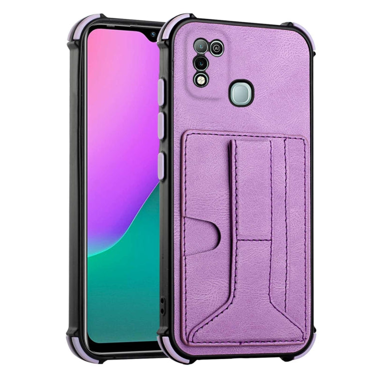 For Infinix Hot 10 Play /  Smart 5 India Dream PU + TPU Four-corner Shockproof Back Cover Case with Card Slots & Holder