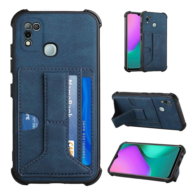 For Infinix Hot 10 Play /  Smart 5 India Dream PU + TPU Four-corner Shockproof Back Cover Case with Card Slots & Holder