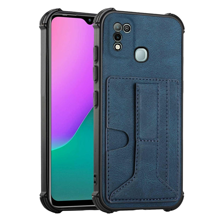 For Infinix Hot 10 Play /  Smart 5 India Dream PU + TPU Four-corner Shockproof Back Cover Case with Card Slots & Holder