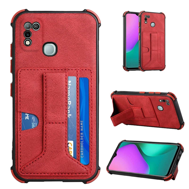 For Infinix Hot 10 Play /  Smart 5 India Dream PU + TPU Four-corner Shockproof Back Cover Case with Card Slots & Holder