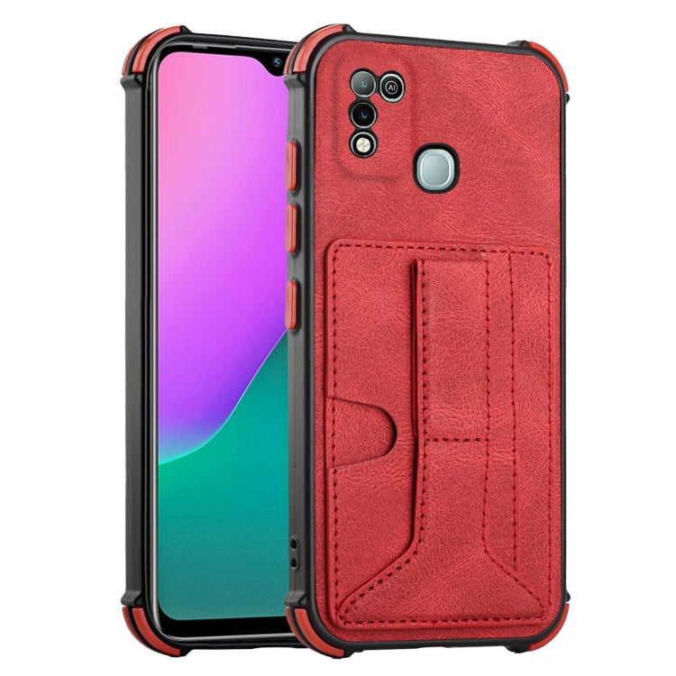 For Infinix Hot 10 Play /  Smart 5 India Dream PU + TPU Four-corner Shockproof Back Cover Case with Card Slots & Holder