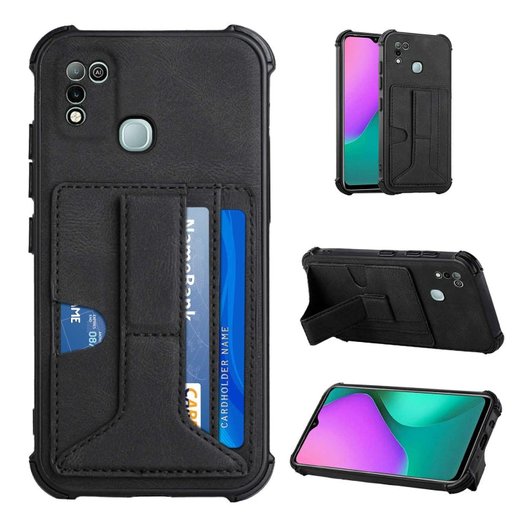 For Infinix Hot 10 Play /  Smart 5 India Dream PU + TPU Four-corner Shockproof Back Cover Case with Card Slots & Holder