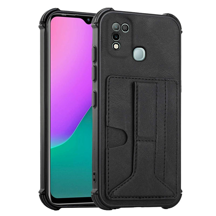 For Infinix Hot 10 Play /  Smart 5 India Dream PU + TPU Four-corner Shockproof Back Cover Case with Card Slots & Holder
