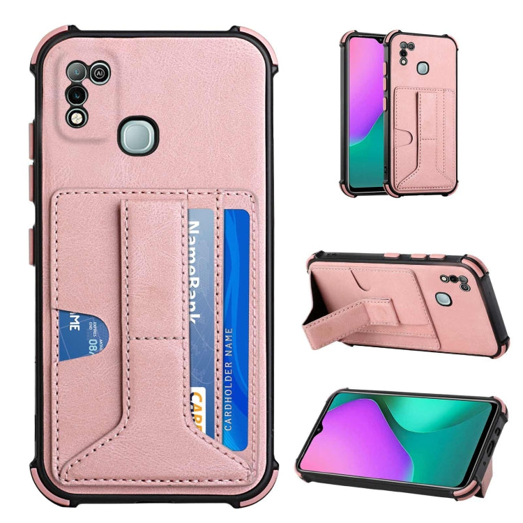 For Infinix Hot 10 Play /  Smart 5 India Dream PU + TPU Four-corner Shockproof Back Cover Case with Card Slots & Holder